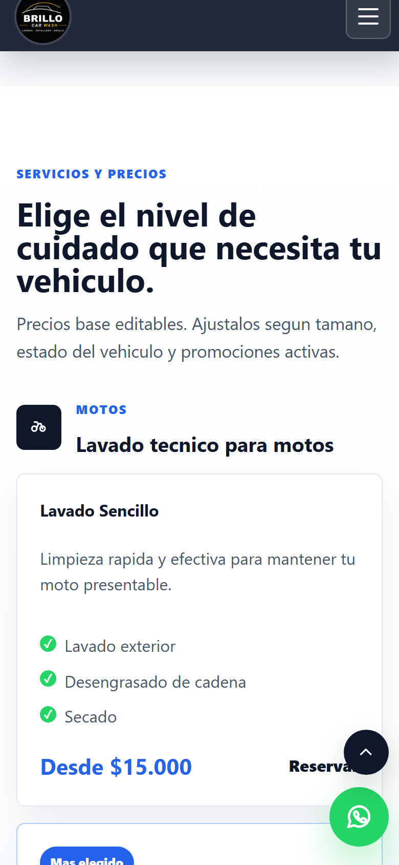 Servicios para motos y carros con los niveles de lavado (celular)