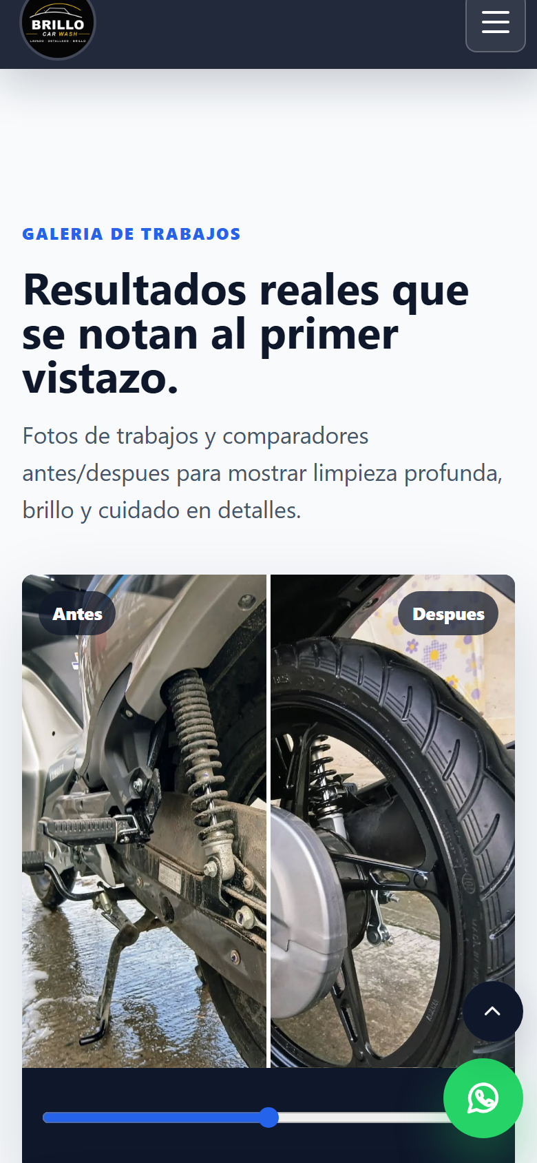 Galería de trabajos con fotos de antes y después (celular)