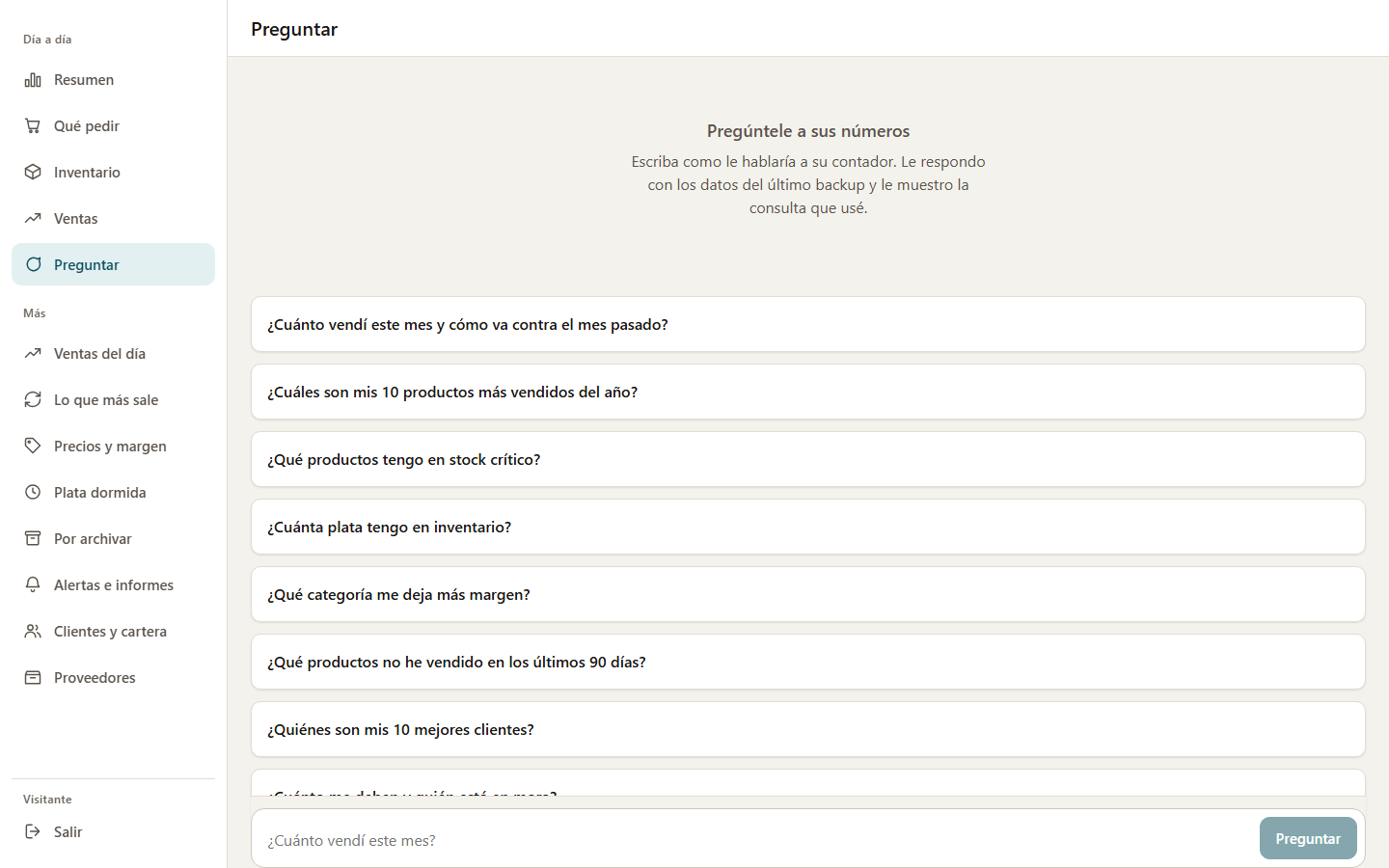 Chat que responde preguntas de negocio con los datos del último backup